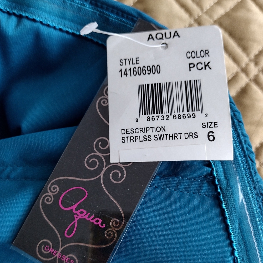 Aqua Teal Peacock Blue Color Strapless Dress - Picture 4 of 11